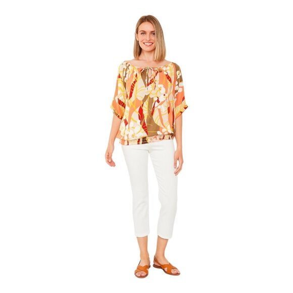 Skyes the Limit Tropical Floral Keyhole Blouse~Size XL~Tie Spring Top L4 21 - Picture 1 of 10